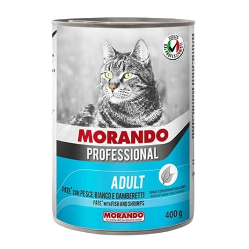 MORANDO מזון מלא במרקם פטה לחתולים 400 גרם בטעם דגים ושרימפס