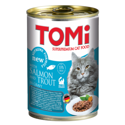 TOMI שימורים לחתול בטעם סלמון ופורל 400 גרם