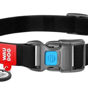 WAUDOG קולר PVC שחור עם תג QR בצבע אדום מידה S