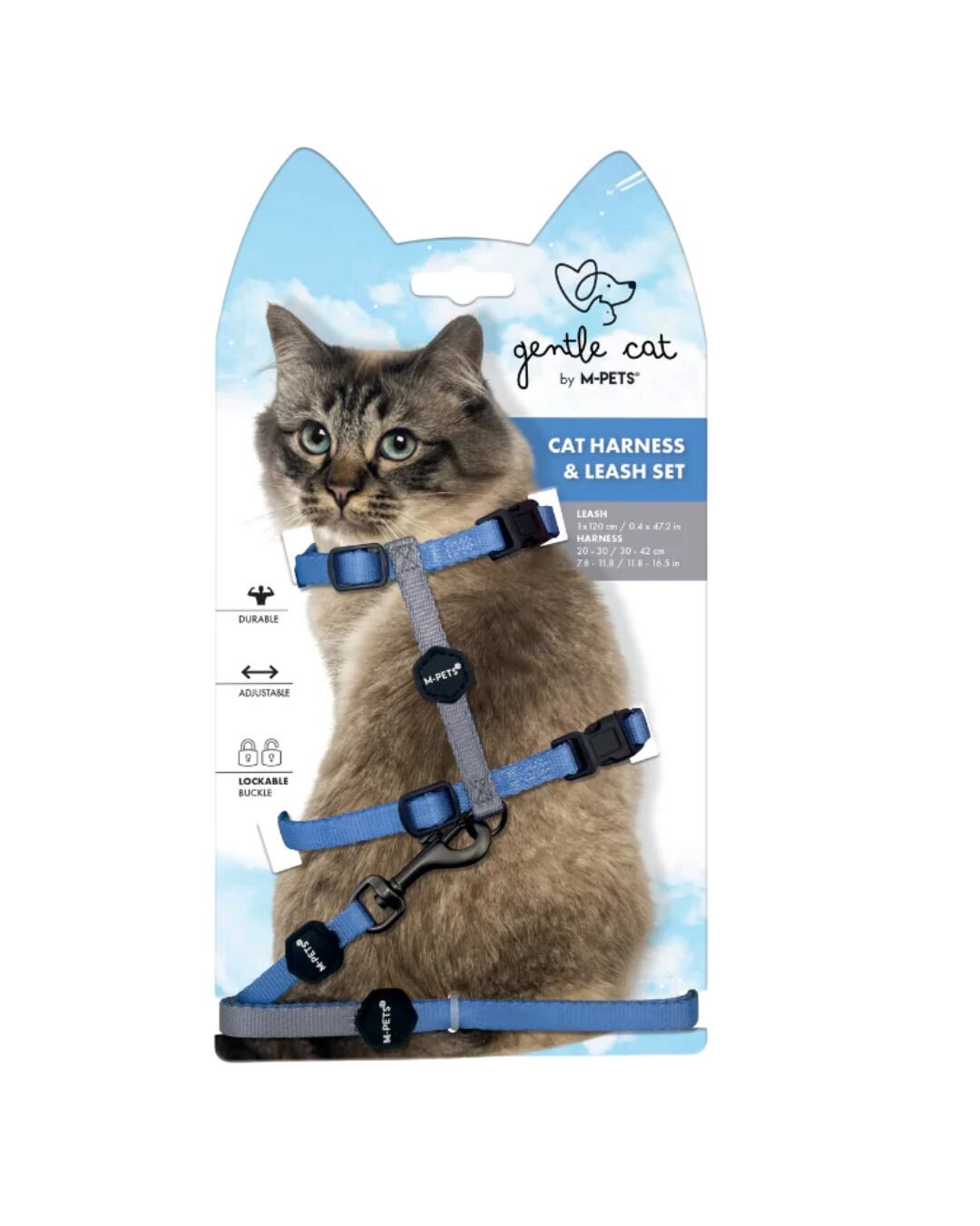 M-PETS רתמה + רצועה לחתול כחול